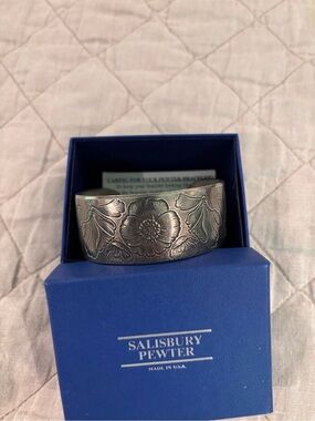 Salisbury Pewter Floral Cuff Bracelet in Antique Silver Month of AUGUST